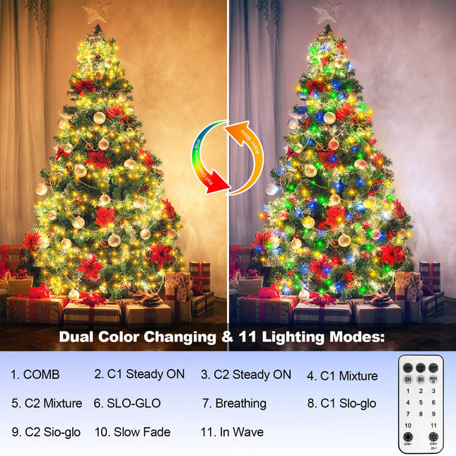ZAIYW 50Ft 1000 LED Cluster String Lights Dual Color Changing String Lights with Remote Timer Plug in Firecracker Christmas Lights for Garden Tree Decor (Warm White & Multicolor)