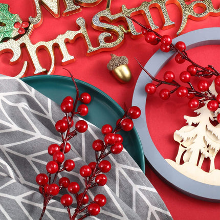 Set of 20 Christmas Artificial Holly Berries Twig Stem Artificial Flowers Winter Berries Bunch Fake Berries Bunch for Christmas Tree Decorations and DIY Craft (Red, Style D)