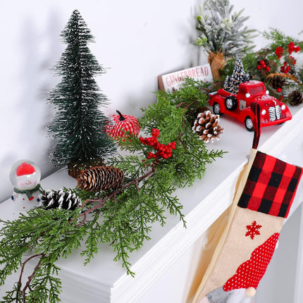 AnyDesign Christmas Garland with Red Berries Pine Cones Artificial Christmas Hanging Cedar Garland for Winter Xmas Party Dinner Door Indoor Outdoor Home Wedding Frame Backdrop Decor (6.2Ft)