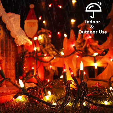 Red & White Christmas Lights, 21.63ft 100 Count Incandescent Green Wire Christmas String Lights, Connectable UL Christmas Tree Lights, Outdoor/Indoor Mini Lights for Wedding Party