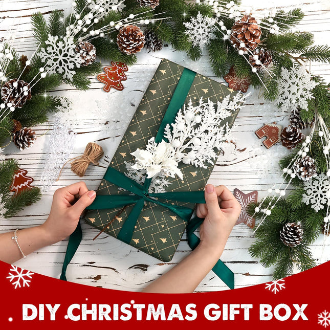 84 Piece Christmas Tree Ornaments Set, Christmas Glitter Berries Stems Poinsettia Flower Artificial Snowflake Icicle Drop - Christmas Decoration DIY Xmas Wreath Holiday Home Party Decor (White)