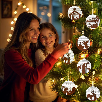 12 PCS Nativity Scene Wooden Christmas Ornaments Set, Religious Christmas Tree Ornaments Music Christmas Decorations, Hanging Xmas Tree Ornaments Bulk Christian for Family