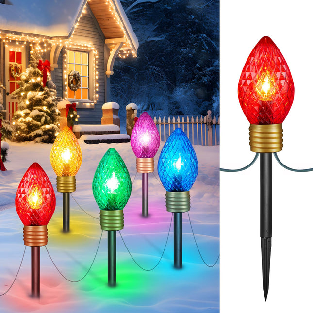 Strawberry Jumbo C9 Christmas Pathway Lights Outdoor - 8.5 Feet 5 LED Jumbo C9 Pathway Lights, Jumbo Multicolor Light Bulb Christmas Lights Outdoor Decorations for Lawn Holiday Yard, Multicolor