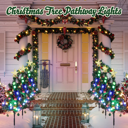 6 Pack Christmas Tree Pathway Lights Outdoor 120 LED Xmas Tree Light with 8 Lighting Modes Star Tree Topper Candy Cane Plug-in Light for Garden Yard Lawn Holiday Decor(Snow Flocked)