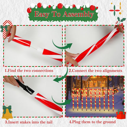 35'' Christmas Candy Cane Lights, 10 Packs Candy Cane Pathway Lights, 8 Modes LED Candy Cane Outdoor Christmas Decorations, Christmas Pathway Lights for Garden, Patio, Lawn, Walkway, Sidewalk