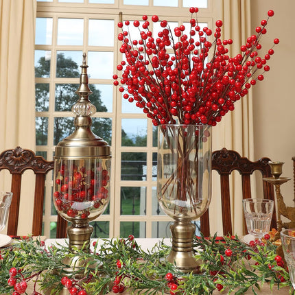 joyhalo 12 Pack Red Berry Stems - Extra Long 18' Red Berries Branches for Christmas Tree, Artificial Xmas Berry Picks for Christmas Tree Ornaments Crafts Holiday Home Decor