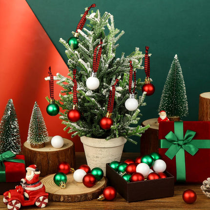 Wettarn 54 Pc Mini Red Green and White Christmas Ball Ornaments 1.18 Inch Shatterproof Small Plastic Hanging Ornament for Xmas Tree Wreath Holiday Decor