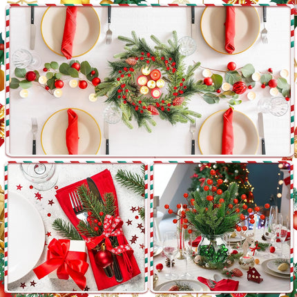 400 Pcs Artificial Pine Needles Branches and Artificial Red Berry Stems Fake Greenery Pine Picks Christmas Red Berry Picks Holly Berries Branches Christmas Fake Tree Branches for DIY Garland Wreath