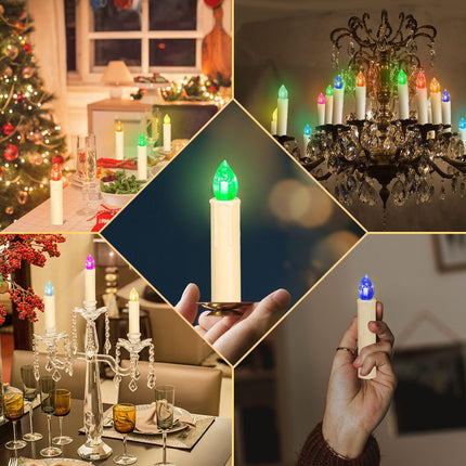 30PCS LED Flameless Taper Candles Battery Operated Christmas Tree Candles with Remote, Timer, Dimmer Battery Candle Flickering Colorful Light Window Candles Lights Christmas Home Party Decor