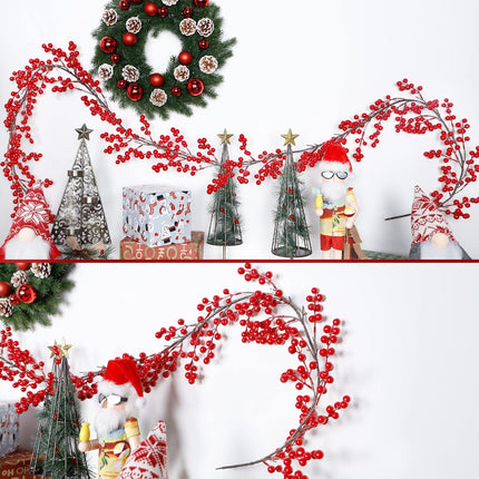 Lulu Home Red Berry Garland, 8.9FT Flexible Artificial Christmas Holly Berry Vine, Winter Berry Garland for Mantle Xmas Tree Window Door Hanging Indoor Outdoor Holiday Decoration