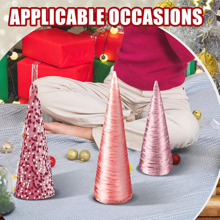 Ceenna 3 Pcs Pink Christmas Cone Trees, Velvet Sequin Christmas Tree Cones Modern Winter Tree Decorations Handmade Table Centerpiece Decor for Xmas Farmhouse Home Decor (13.7inch, 11.8inch, 9.8inch)