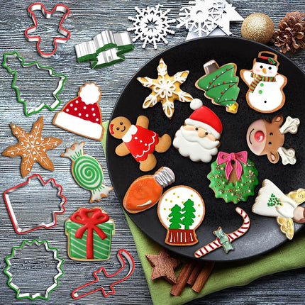 16 Pcs Christmas Cookie Cutters Set with Comfort Grip, 2.5" Stainless Steel Holiday Cookie Cutters for Baking Christmas Shapes, Christmas Candy, Car, Wreaths, Snowman, Xmas Party Supply Baking s