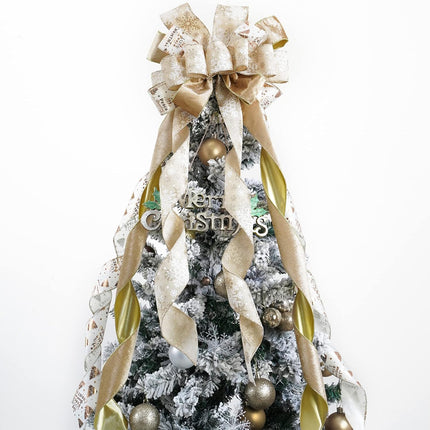 MEEDEE Champagne Christmas Tree Topper Champagne Glitter Christmas Bows 12" Wide Velvet Christmas Bows Gold Christmas Bows Champagne Bows for Christmas Tree Velvet Bows for Christmas Tree (1 Pack)
