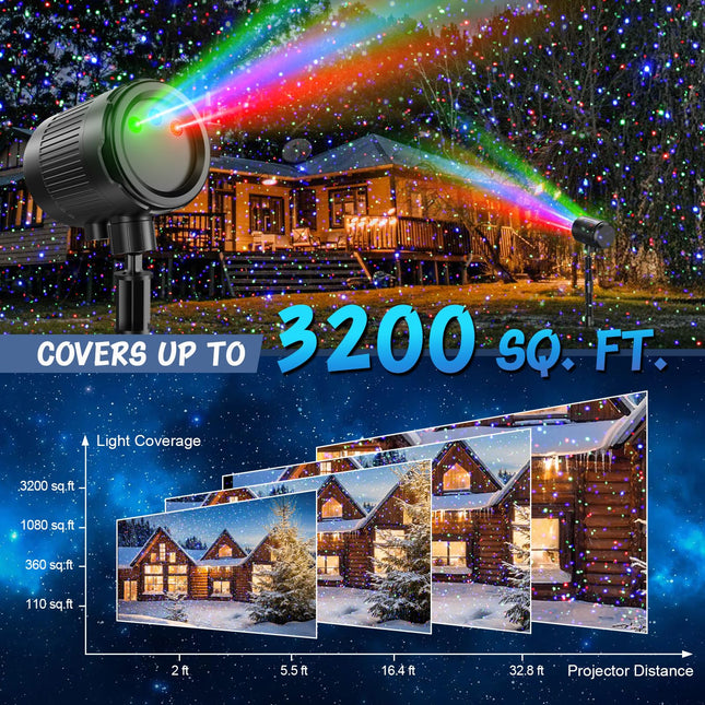 Christmas Projector Lights Outdoor, Halloween Light Projector RGB 3 Color Motion Star Light Show Halloween Projectors Outdoor for Party, Garden, Lawns, Courtyard, Christmas, Halloween, Year