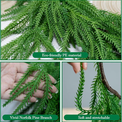 2Pcs 6FT Artificial Norfolk Pine Garlands, Real Touch Winter Christmas Pine Tree Wreath, Green Artificial Greenery Garland for Christmas Holiday Seasonal Indoor Home Decor Mantle