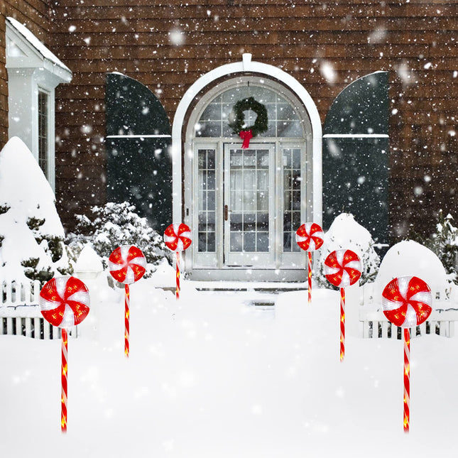 6 Pack Lollipop Christmas Pathway Lights Outdoor - 29 inches 120 LED Lighted Candy Cane Decorations with 8 Lighting Modes Waterproof String Lights Plugin for Holiday Lawn Yard Patio Walkway Markers