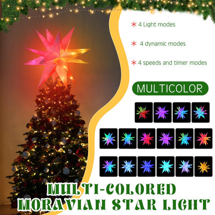 Riakrum Christmas Moravian Star Light Large Moravian Star Christmas Tree Topper Hanging Outdoor Xmas Star String Lights LED Bethlehem Star Porch Light, Advent Star (1 Pcs,10 Inch)