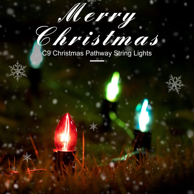 Christmas Lights Outdoor 20 Pathway Lights - 24.2ft Multicolor Walkway Lights with Stakes, C9 Driveway Lights for Outside Yard Garden, Extendable for Xmas Holiday Decorations, 20 Lights