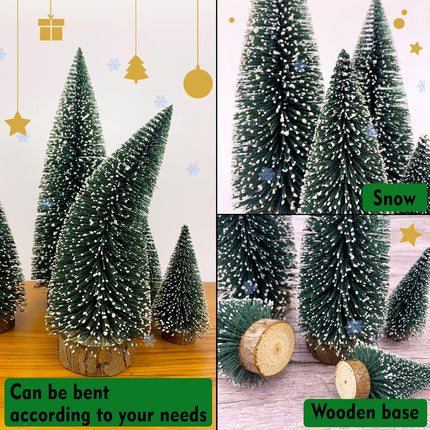 Mini Christmas Tree Small Christmas Tree Desktop Miniature Pine Tree Sisal Bottle Brush Trees with Wooden Base for Christmas Decor Christmas Party Home Table Craft Decorations