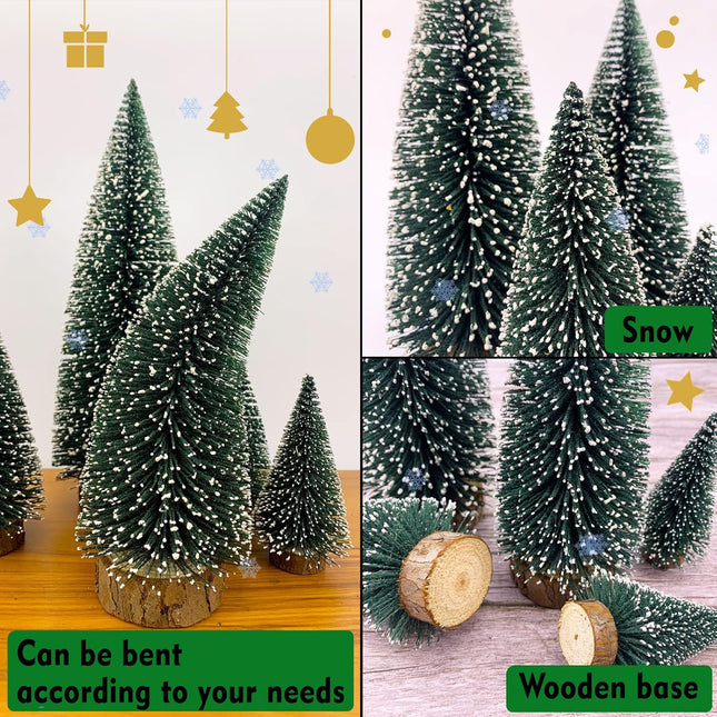 Mini Christmas Tree Small Christmas Tree Desktop Miniature Pine Tree Sisal Bottle Brush Trees with Wooden Base for Christmas Decor Christmas Party Home Table Craft Decorations