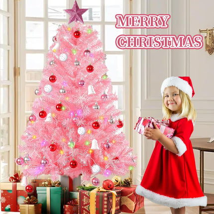 Pink Christma Tree 4 ft,Kids Christmas Tree,4 Ft Christmas Tree with Lights,Pink Christmas Decorations (Balls, Stars, and Ornaments) Small Christmas Tree with Lights 4ft