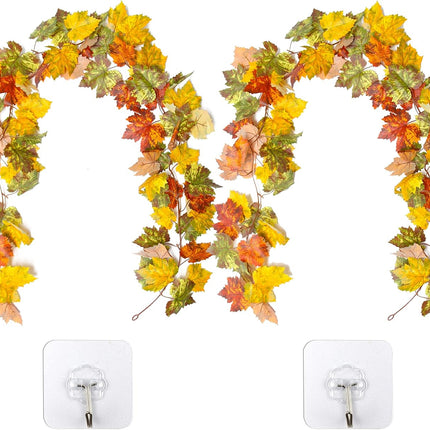 Artificial Fall Garland Maple Leaf, Hanging Vine Garland Artificial Fall Leaves Autumn Foliage Garland Thanksgiving Decor for Home Wedding Fireplace Party Christmas (B)