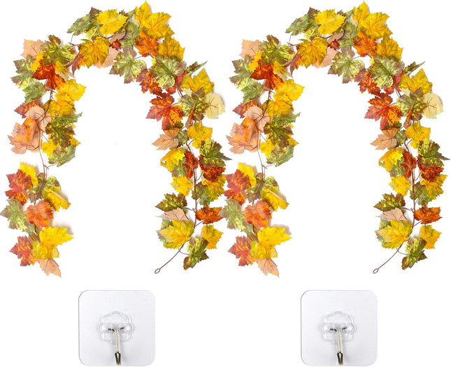 Artificial Fall Garland Maple Leaf, Hanging Vine Garland Artificial Fall Leaves Autumn Foliage Garland Thanksgiving Decor for Home Wedding Fireplace Party Christmas (B)