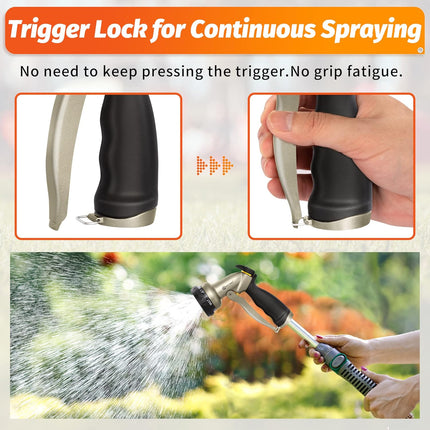 AUTOMAN Garden Hose Nozzle – 7 Patterns Sprayer, 100% Metal High Pressure Spray Nozzle, Labor-Saving Design, Heavy Duty Water Hose Nozzle for Garden Watering, Car Washing, Window Cleaning,Pets Bathing