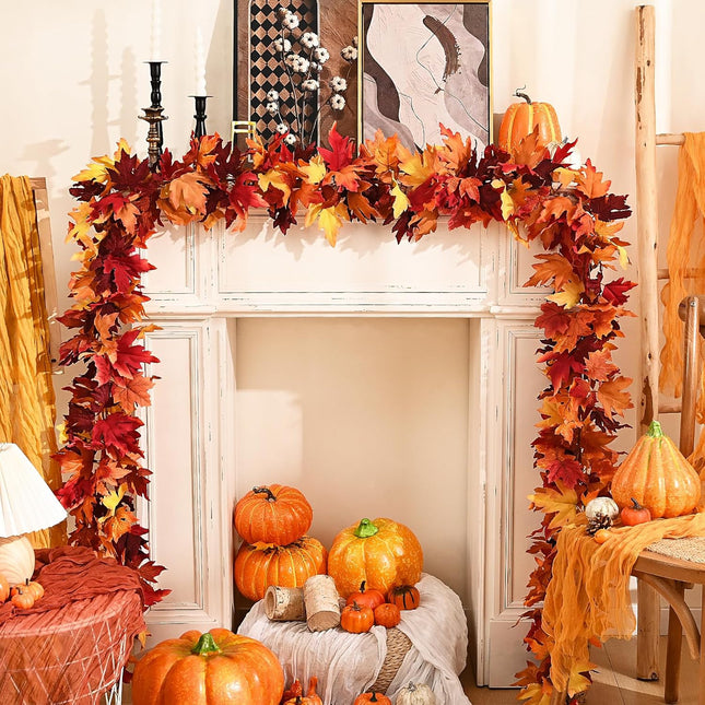 MARTINE MALL 6 Pcs Fall Maple Leaves Garland, 5.6Ft Fall Garland Fall Hanging Vines Garland for Autumn Home Wedding Fireplace Party Thanksgiving Decorations Indoor Outdoor