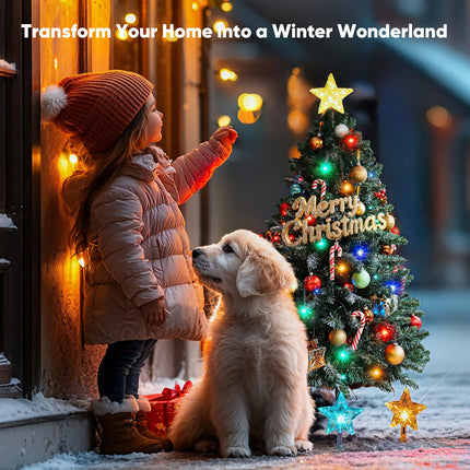 Solar Christmas Decorations Outdoor, 2 Pack 30 Inch Solar Christmas Tree Outdoor Waterproof, Artificial Pine Outdoor Christmas Trees for Yard with Christmas Ornaments, Small Christmas Tree with Lights