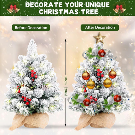 Small Christmas Tree,Mini Christmas Trees,Small Christmas Tree with Lights,20 Inch Tabletop Christmas Tree,Pine Artificial Small Christmas Tree Red Berries Pinecone Xmas Decor Home Indoor