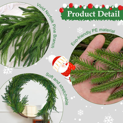 Artificial Norfolk Pine Garlands, Real Touch Winter Pine Garland, Green Artificial Greenery Garland for Table, Indoor, Mantle, Wall, Outdoor Christmas Decorations (6 FT)