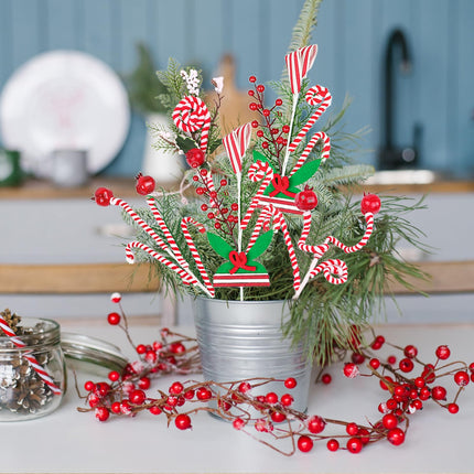 6pcs Christmas Tree Picks Decorations, Red White Green Candy Canes Berry Tree Picks for Christmas Tree Fillers, Grinchmas Christmas Tree Ornaments, Peppermint Sticks Floral Stems