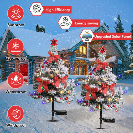 Solar Christmas Tree Lights Outdoor Decorations, 2PCS Waterproof Xmas Tree Light Christmas décor Pathway Lights for Outside Garden Yard Lawn House Front Porch Door (White)