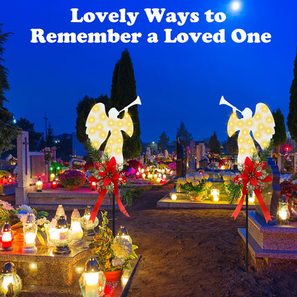 2 Pack Solar Christmas Angel Stake Lights, Solar Powered Led Xmas Angel Metal Stake Lights with Poinsettia, Outdoor Christmas Yard Pathway Lights Decorations for Garden Yard Lawn, 32 Inches