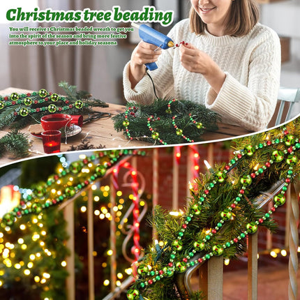 Riceshoot 16 Feet Christmas Tree Bead Garland red and Green Hanging Christmas Tree Garland Pearl Xmas Tree Bead Wreath Ornaments Christmas Party Decorations for Christmas Tree Fireplace