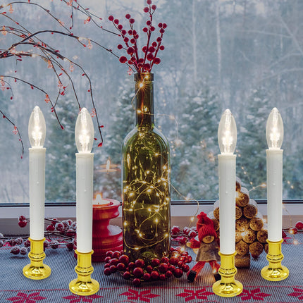 Abeja 4 Pack Battery Operated LED Window Candles, Christmas Candle Lights with 4 C26 LED Bulbs, Flicker Flame Christmas Candles with On/Off Switch for Window Christmas Weddings Home Table Decorotions