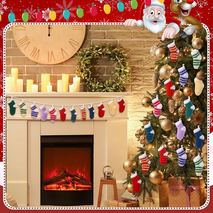 HunnmingRe Christmas Garland 6.56Ft Cute Stocking Christmas Decor Crochet Christmas Stocking Garland Decorations Indoor Knitted Hanging Stocking Ornaments for Xmas Tree Mantel Supplies