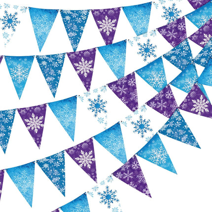 Hestya 49 ft Snowflakes Frozen Party Banner Winter Snow Pennant Banner Snow Paper Triangle Flags Banner Snowflake Garland Banner for Snowflake Wedding Christmas Birthday Party Decoration Supplies