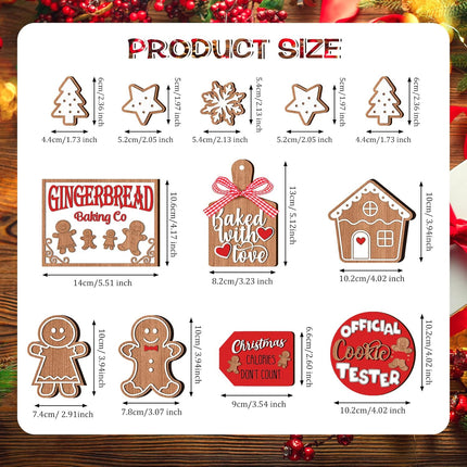 Jetec 12 Pcs Christmas Tiered Tray Decorations Set Christmas Wooden Signs Tiered Tray Decor Xmas Gingerbread Man Snowflakes Pink Gnome Sign Rustic Farmhouse Decor for Home Table Shelf(Santa)