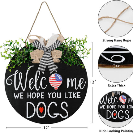 Zavothy Interchangeable Welcome Wreath Sign for Farmhouse Front Porch Decor - We Hope You Like Dogs, for Independence Day All Seasons Holiday Halloween Christmas Home Decoration