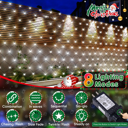 Hezbjiti Christmas Net Lights, 280 LED Mesh Lights 9.8FT x 6.6FT 8 Modes Waterproof Outdoor Christmas Decoration Lights Green Wire for Bushes, Trees, Lawn, Yard, Garden Party (Cool White)
