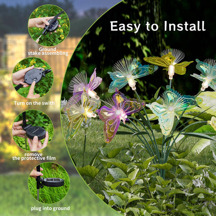 Flumy Solar Lights Outdoor Waterproof 8-Head Butterfly Decorations,Solar Garden Lights,Christmas Christmas ，Birthday Decorations,Butterfly Solar Lights for Garden and Yard 4Pack