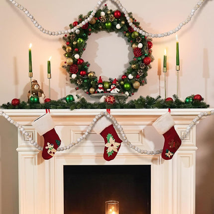 16 Feet Christmas Wood Bead Garland Wooden Bead Garland for Christmas Tree Holiday Decoration (Retro White)