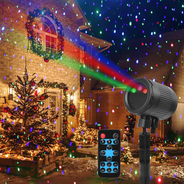 Laser Christmas Projector Lights Outdoor,3-Color (RGB) Wide Coverage Holiday Projector Lights with Timer and Memory Function,IP65 Waterproof, Suitable for Outdoor House Decorative Lights.
