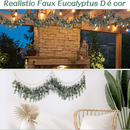 Eucalyptus Wall Decor Boho Wall Decor Artificial Greenery Hanging Plants Large Eucalyptus Fake Leaves 5.6 Feet for Bedroom (Green String)