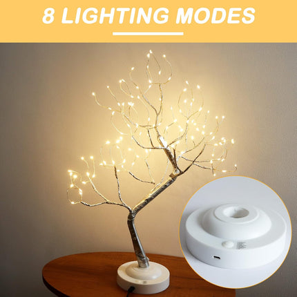 Fairy Light Tree 108 Led Twinkle Tree Fairy Light Spirit Tree Lamp Battery/USB Operated 6 Hours Timer Function with 8 Lighting Mode Silver Adjustable Branches Home Decoration(Warm White)