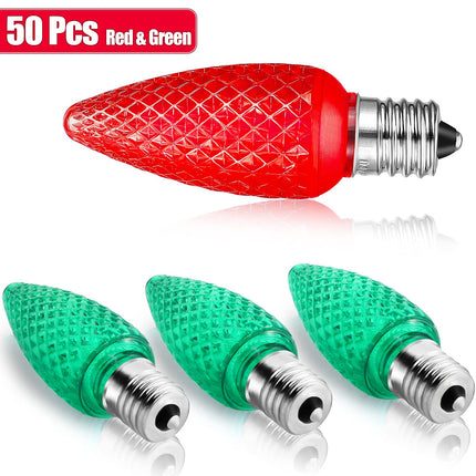 50 Pieces C9 Christmas Light Replacement Bulb E17 LED Easter Light Replacement Bulb Outlet Faceted Christmas Bulb LED for Holiday Decoration(Red, Green)
