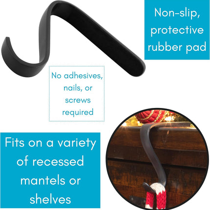 BIRDROCK HOME 4 Pack Christmas Stocking Mantel Hooks - Heavy-Duty Metal Hangers for Fireplace, Brick, and Mantel - Ideal for Holiday Stockings, Garlands, and Decor - Sturdy and Versatile - Black