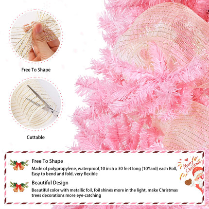 6ft Pink Artificial Christmas Tree: with Christmas Tree Balls Ornaments Shatterproof Xmas Bulbs & Decorative Mesh Ribbbon - Foldable Stand - Holiday Decoration for Party Indoor Home Xmas Tree Decor